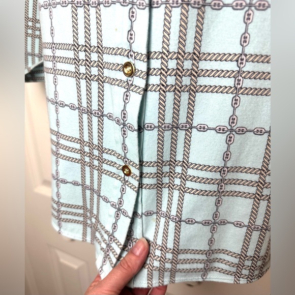 FOXCROFT Pale Blue Knit Button Down Shirt Top Blouse Chain Rope Pattern Nautical - Picture 3 of 10